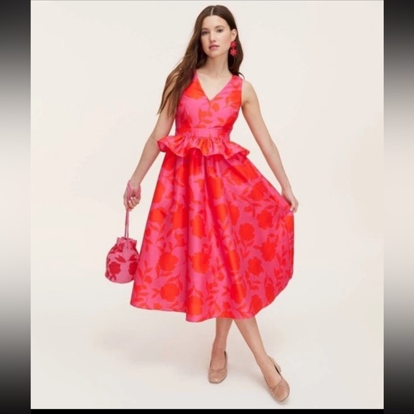 Kate Spade NY x Target Classic Rose Peplum Midi Dress  NWT - Picture 1 of 16